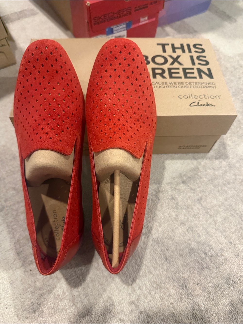 Clarks Women's Red Perforated Suede Slip-On Loafers